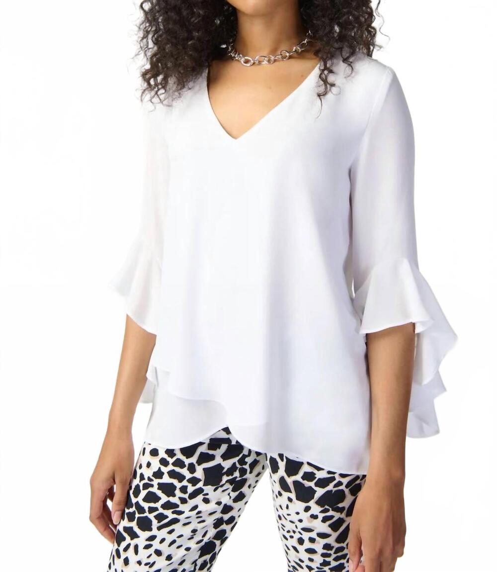 NEW JOSEPH RIBKOFF georgette top with ruffled sleeves in white